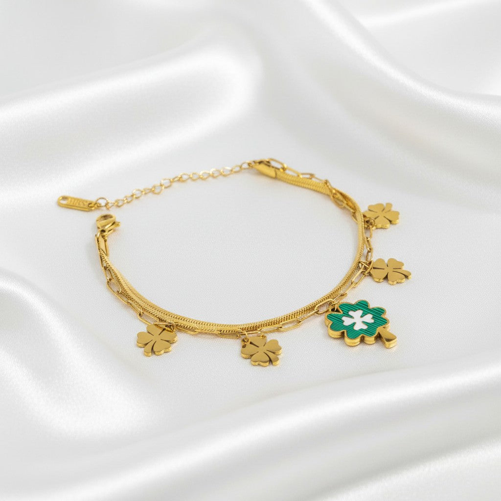 Green Flower Gold Clove double Strand Bracelet