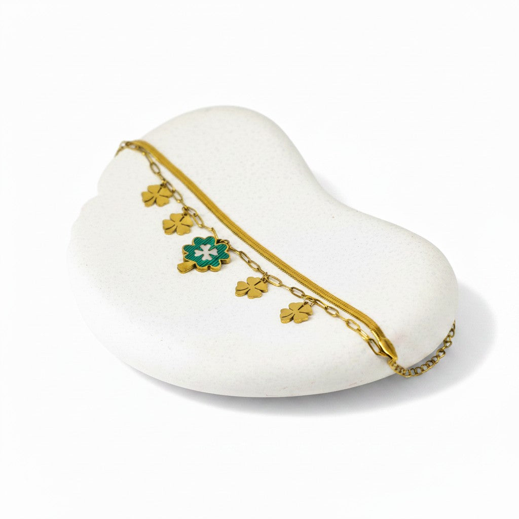 Green Clover Flower Layered Bracelet