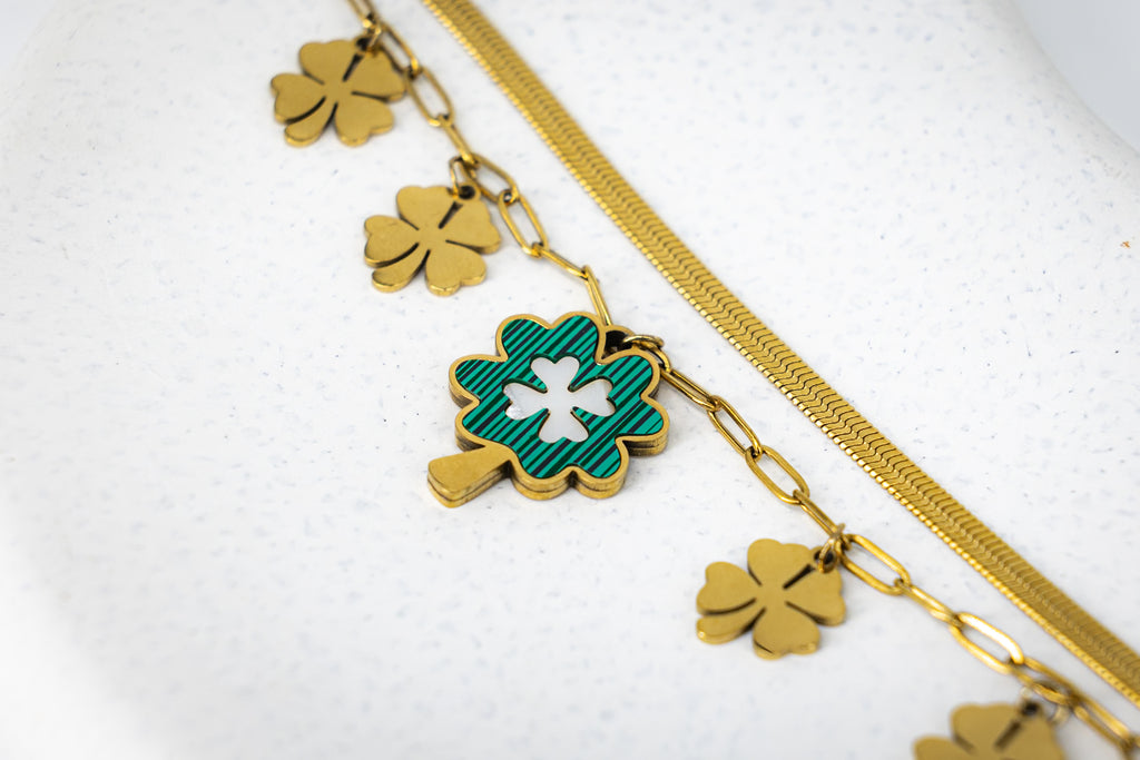 Green Clover Flower Layered Bracelet