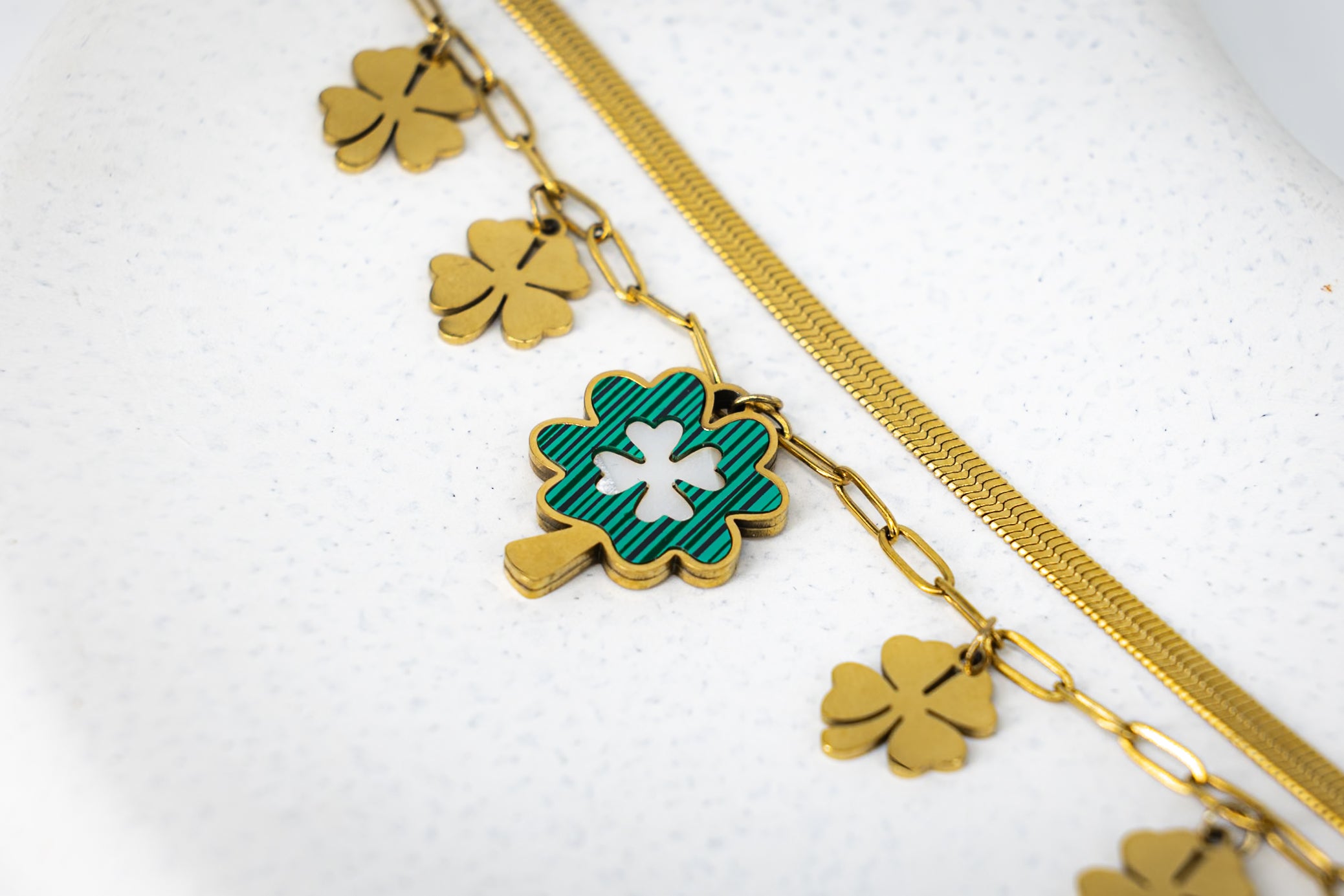 Green Clover Flower Layered Bracelet