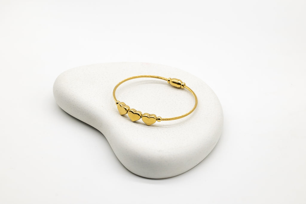 Triple Gold Heart Open Cuff