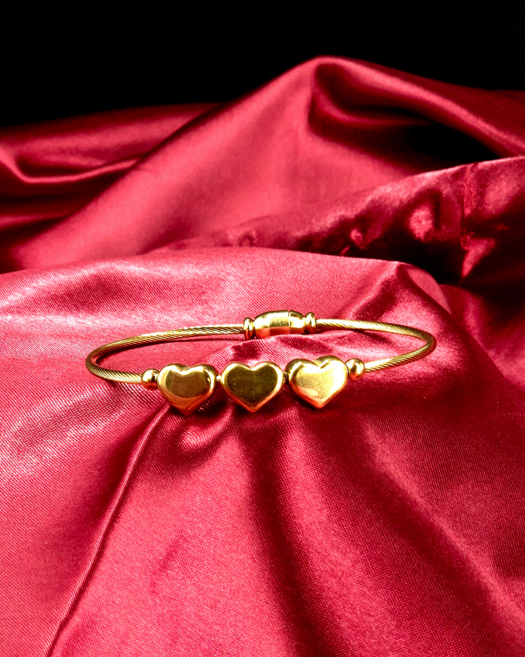 Triple Gold Heart Open Cuff