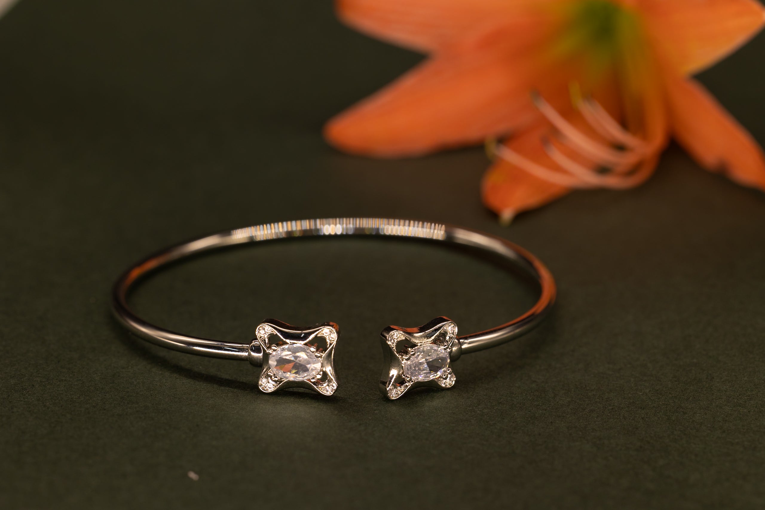 White Duo Stone Open Cuff